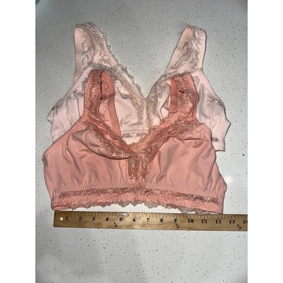 Breezies Bra Lot of 2 NWOT Pink Peach No padding L lace trim adjustable closure - Picture 3 of 9